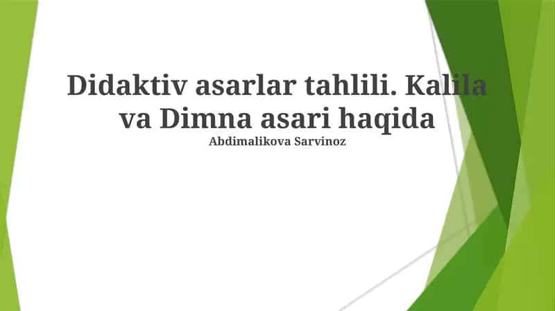 Kalila va Dimna asari tahlili 1