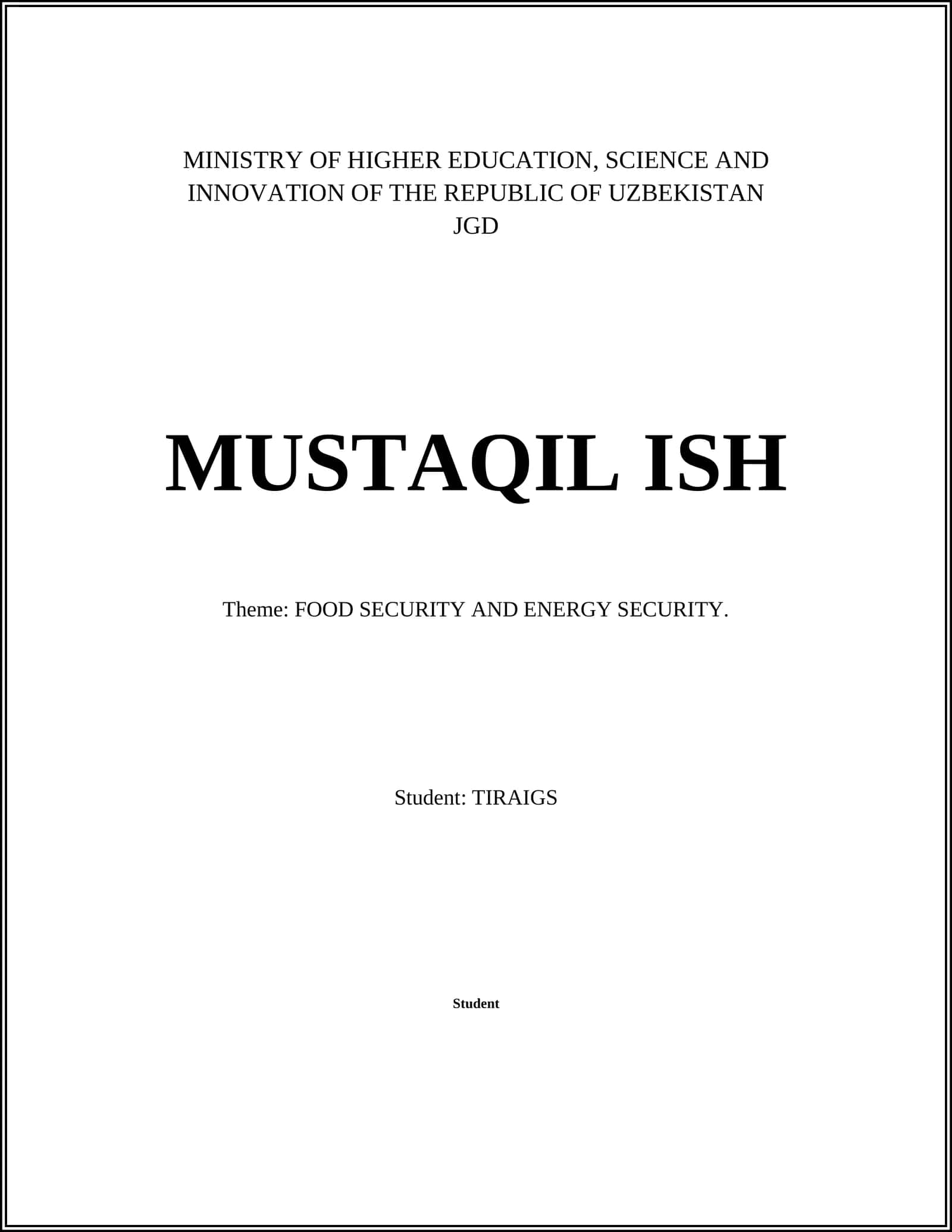 FOOD SECURITY AND ENERGY SECURITY 1