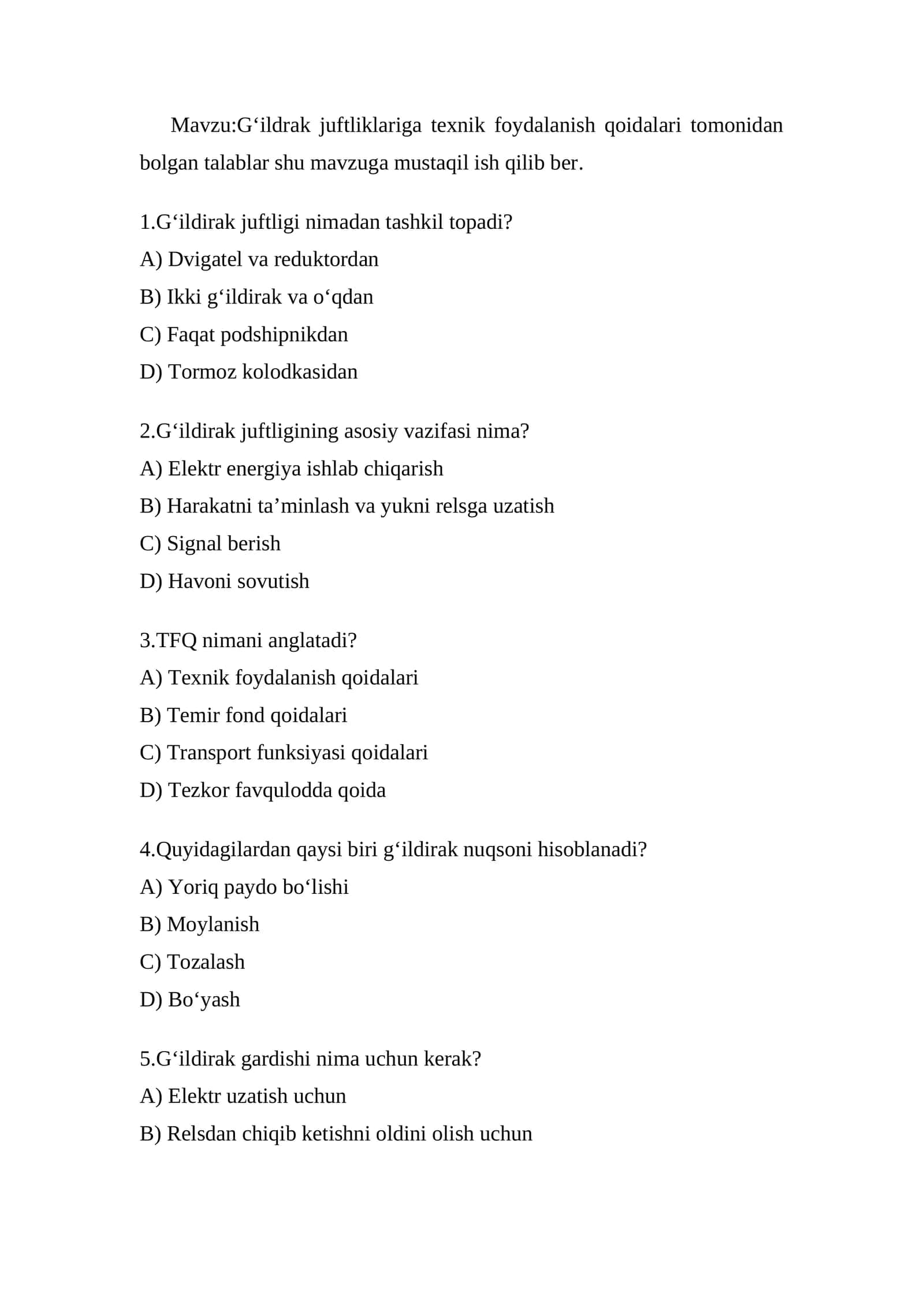 Gʻildrak juftliklariga texnik foydalanish qoidalari 1