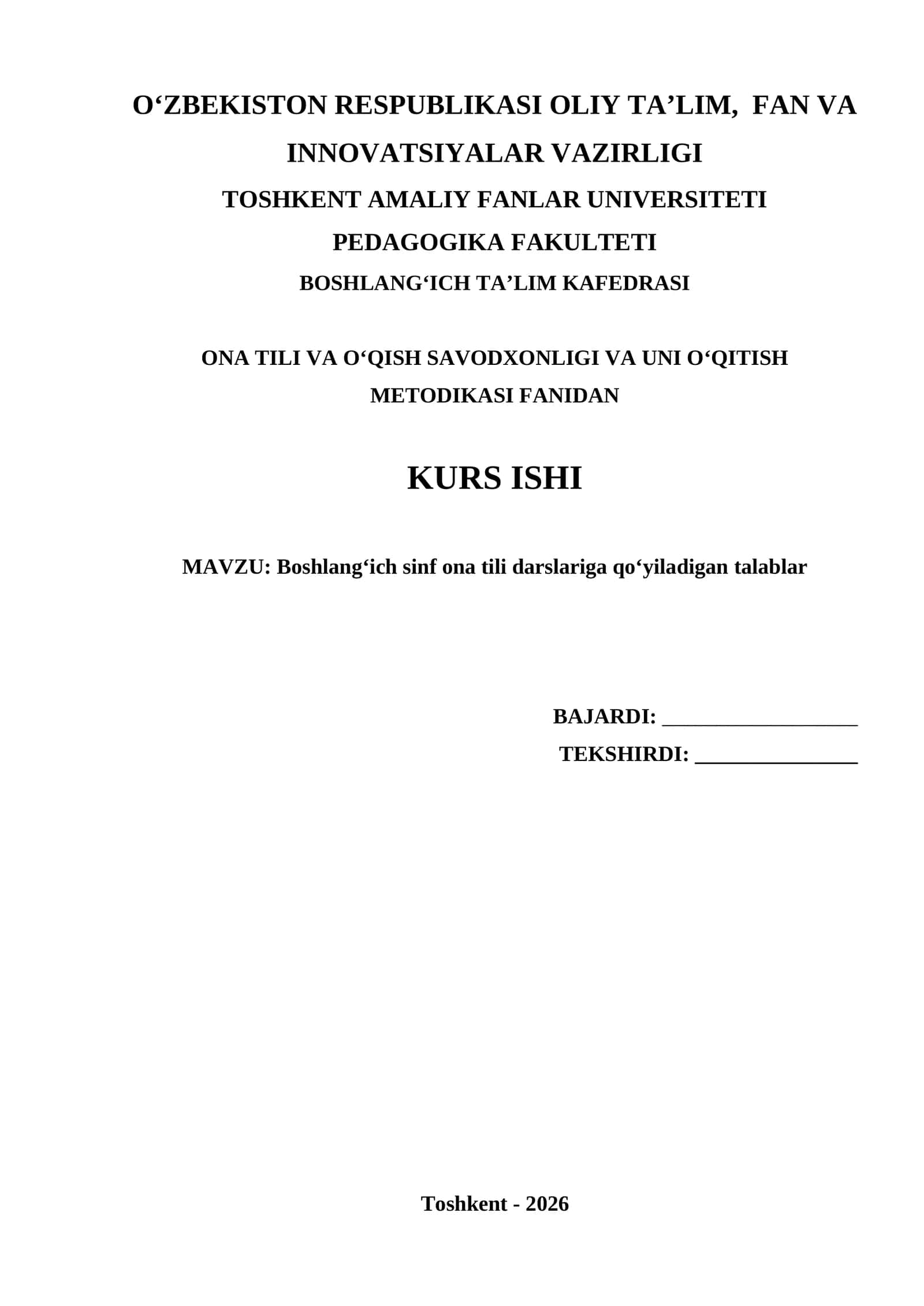 Boshlangʻich sinf ona tili darslariga qoʻyiladigan talablar 1