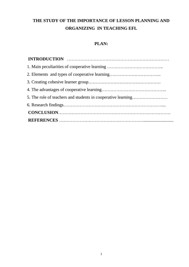 Importance of Lesson Planning and Organizing in Teaching EFL 1