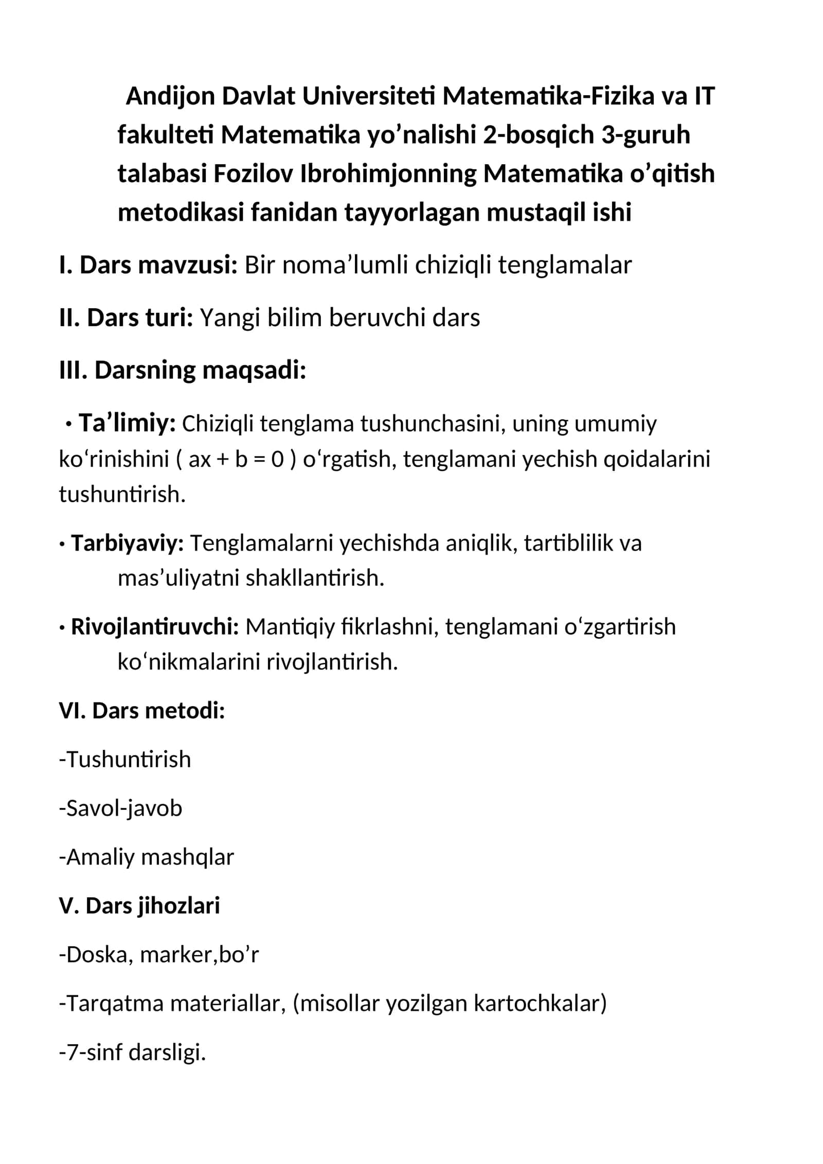 Bir noma’lumli chiziqli tenglamalar 1