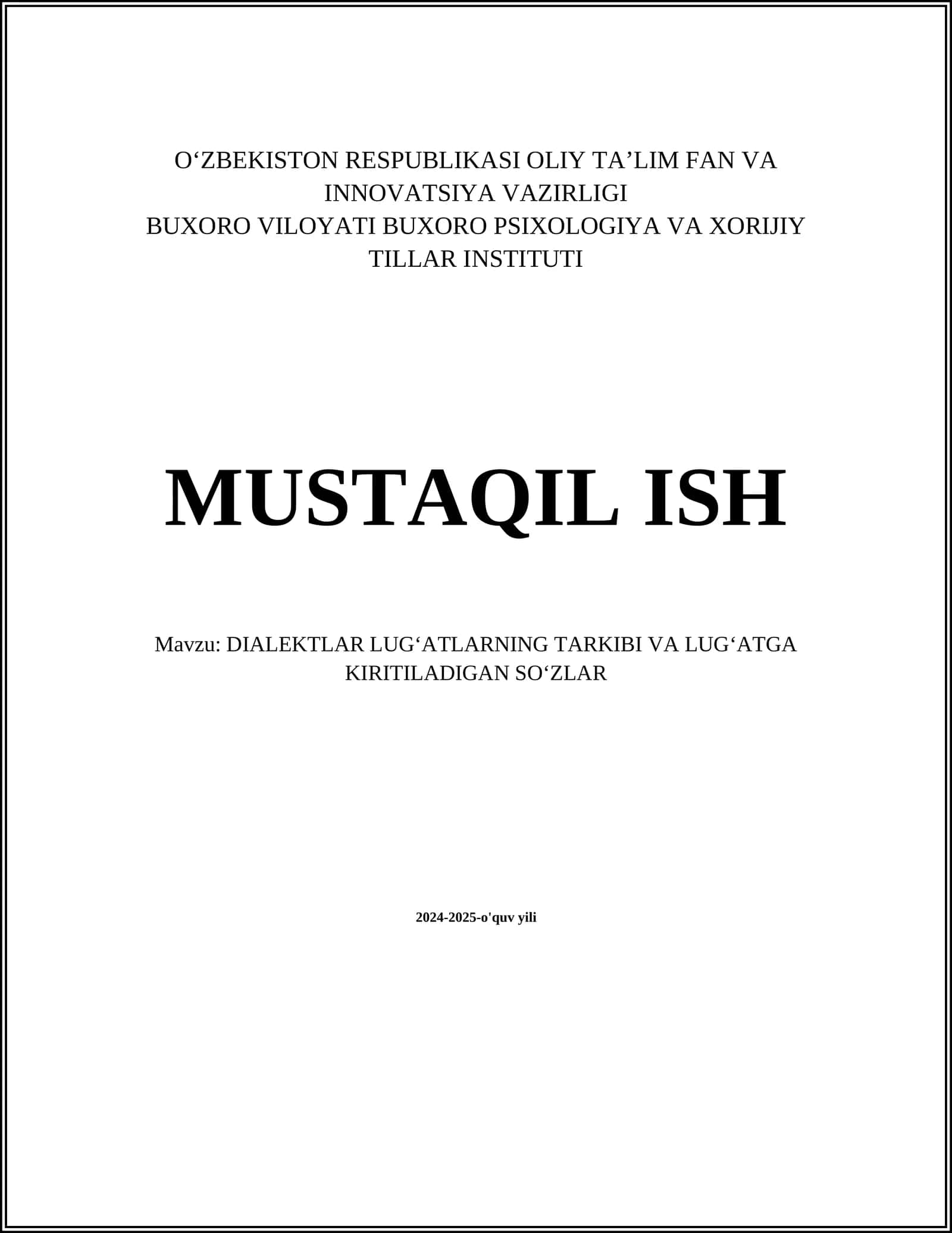 DIALEKTLAR LUGʻATLARNING TARKIBI VA LUGʻATGA KIRITILADIGAN SOʻZLAR 1
