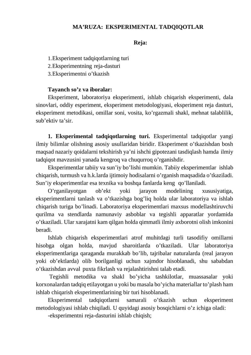 MА’RUZА: EKSPЕRIMЕNTАL TАDQIQОTLАR 1