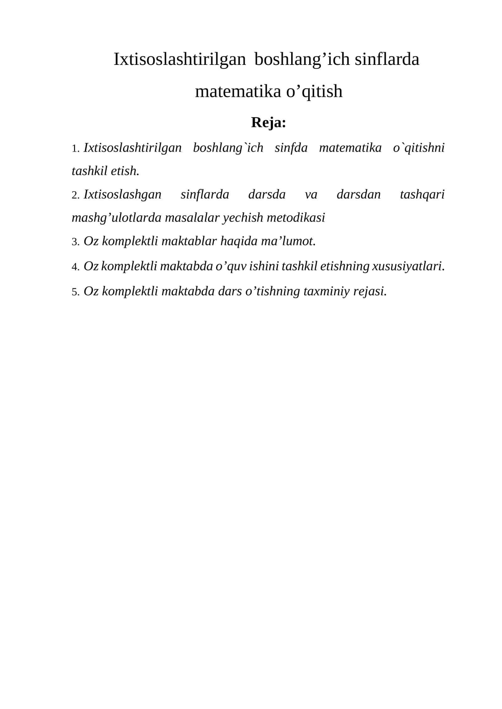 Ixtisoslashtirilgan boshlang’ich sinflarda matematika o’qitish 1
