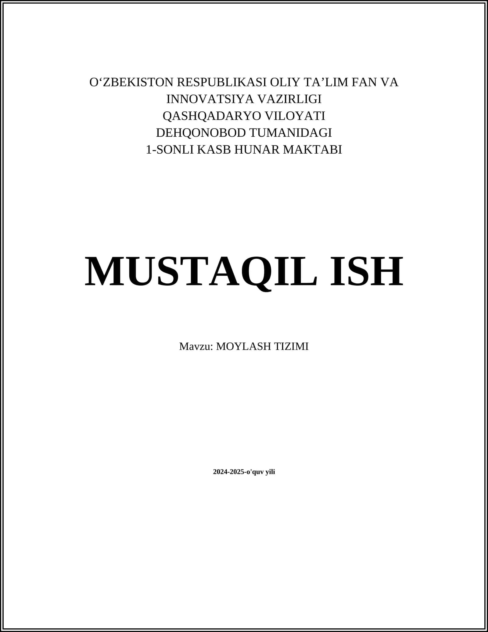 MOYLASH TIZIMI 1