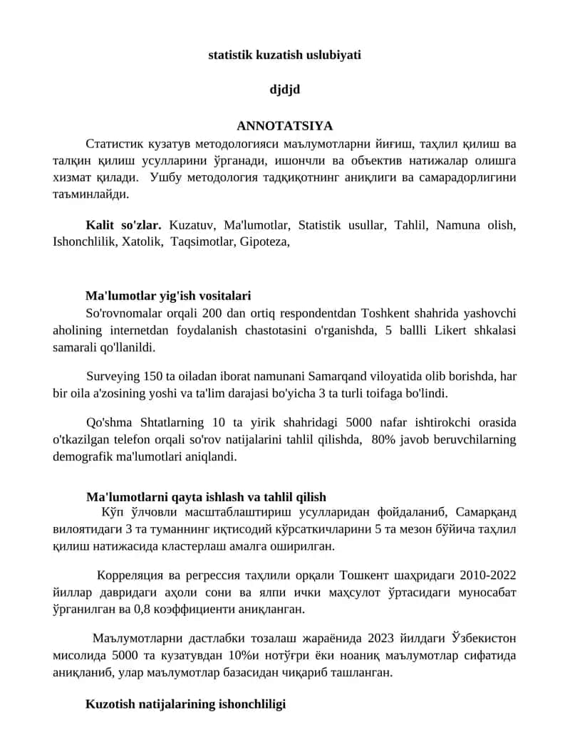 Statistik kuzatish uslubiyati 1