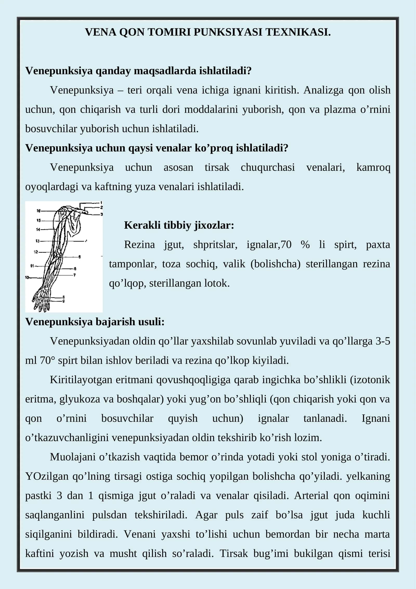 VENA QON TOMIRI PUNKSIYASI TEXNIKASI 1