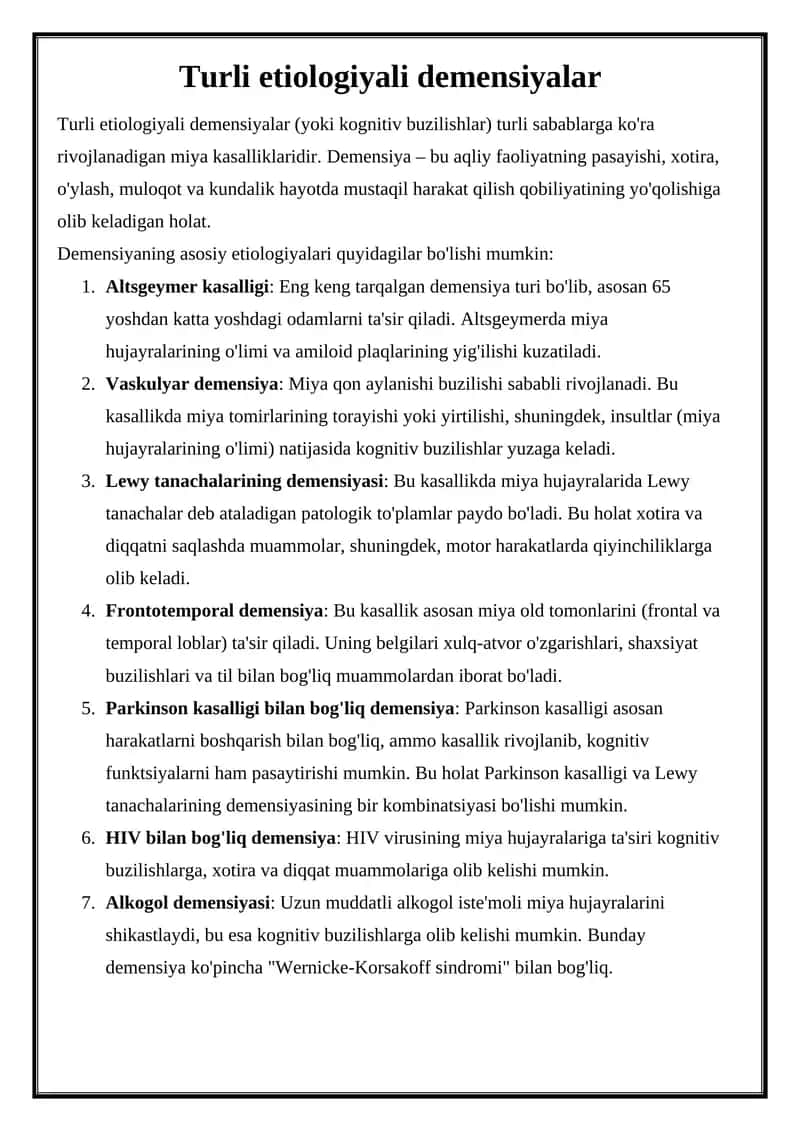 Turli etiologiyali demensiyalar 1