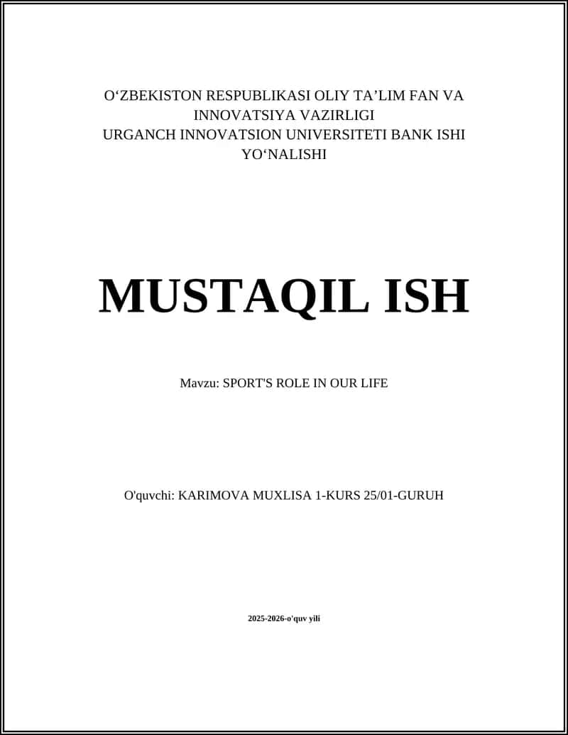 SPORT'S ROLE IN OUR LIFE 1