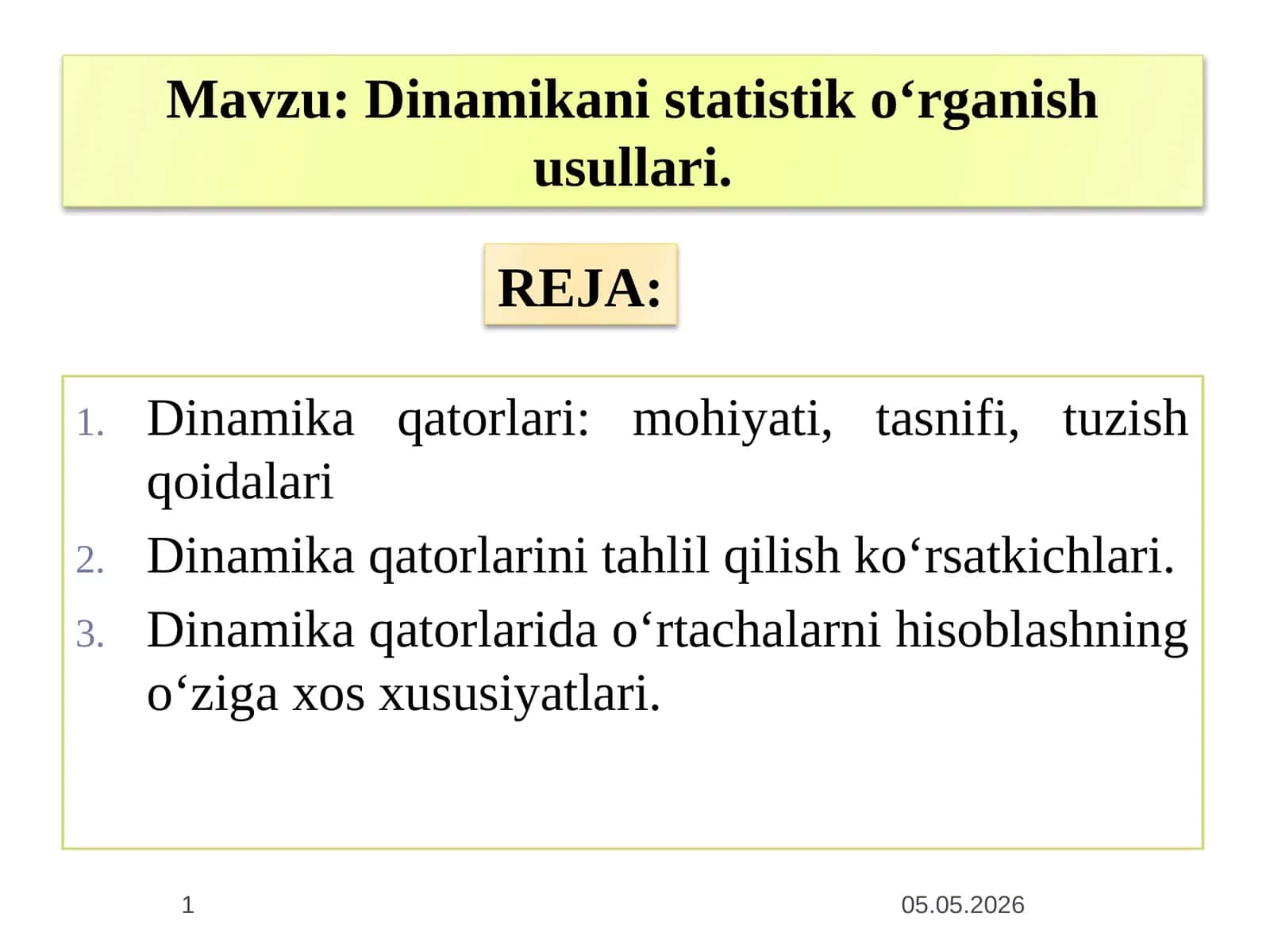 Dinamikani statistik o‘rganish usullari 1