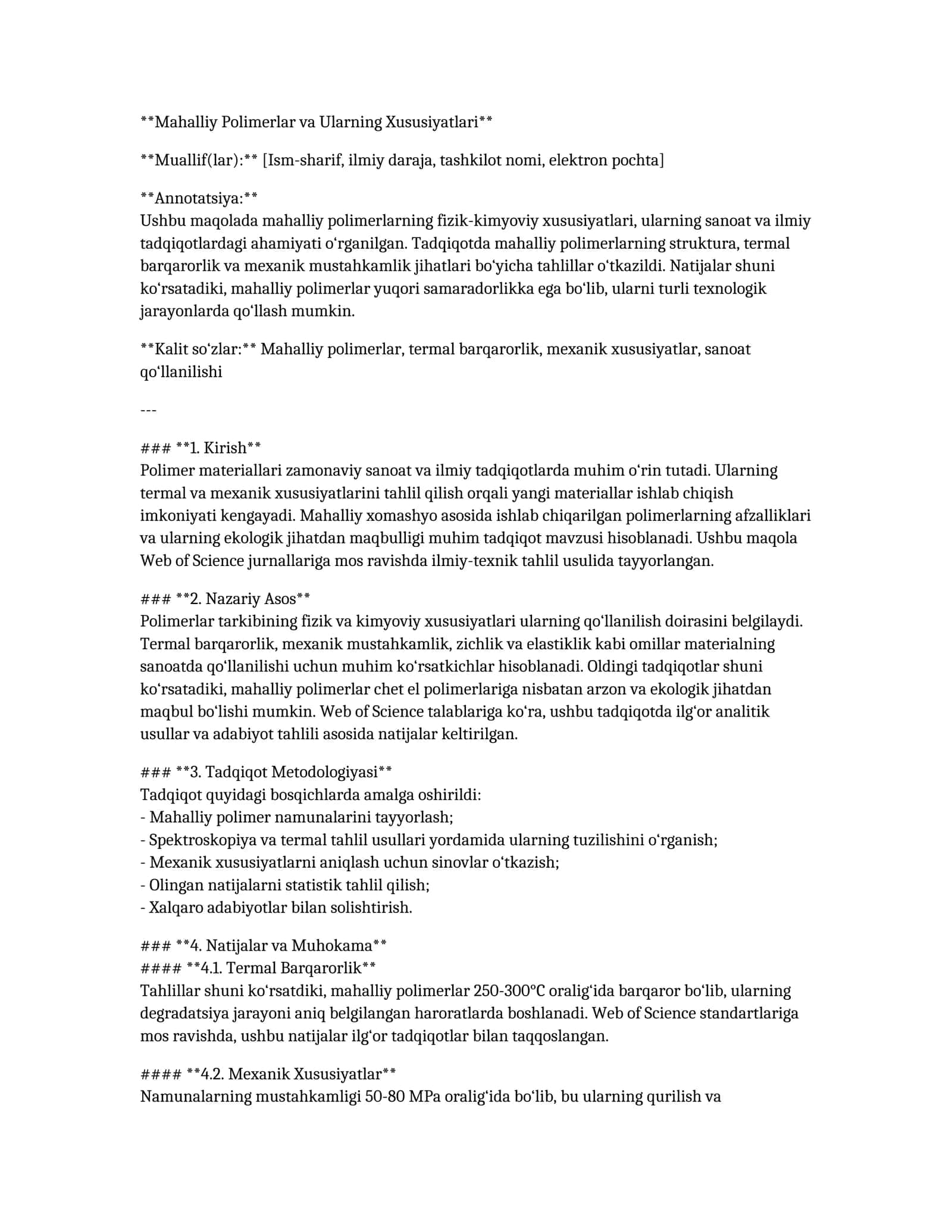 Mahalliy Polimerlar va Ularning Xususiyatlari 1
