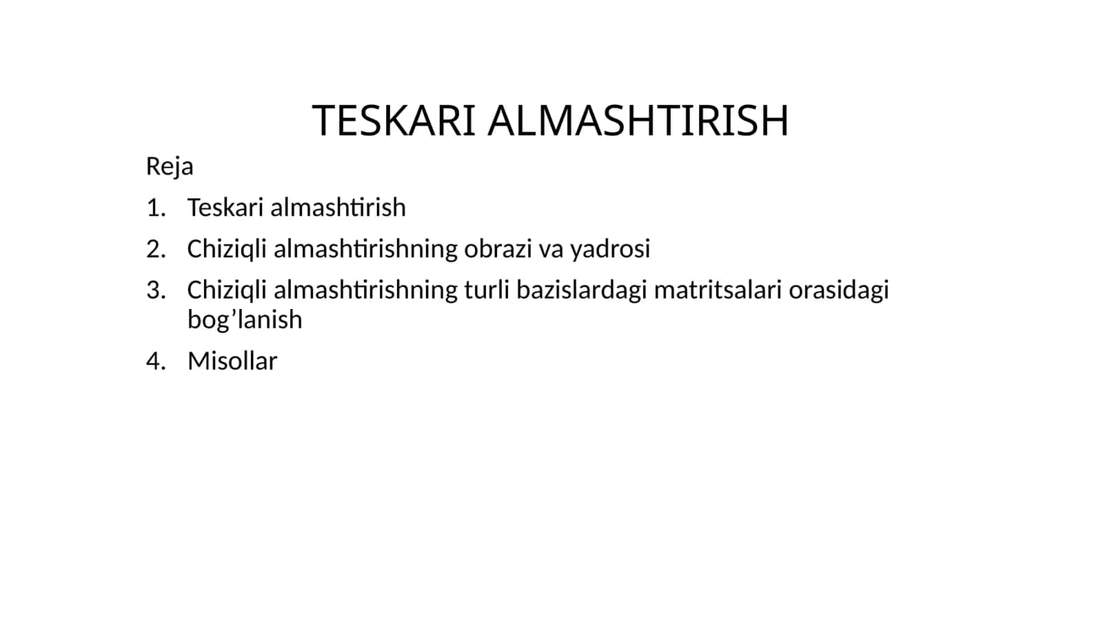 TESKARI ALMASHTIRISH 1