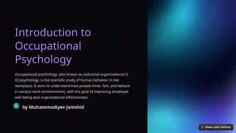 Introduction to Occupational Psychology