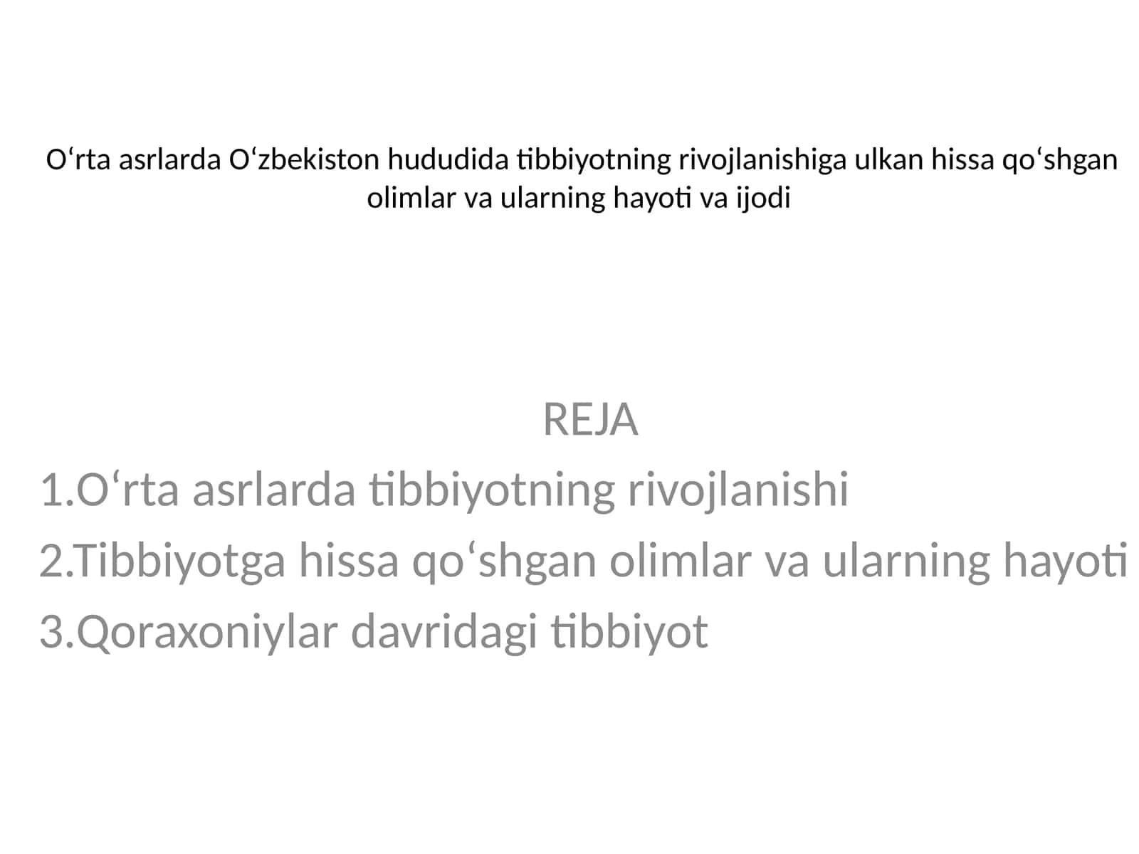 Tibbiyotning Rivojlanishi 1