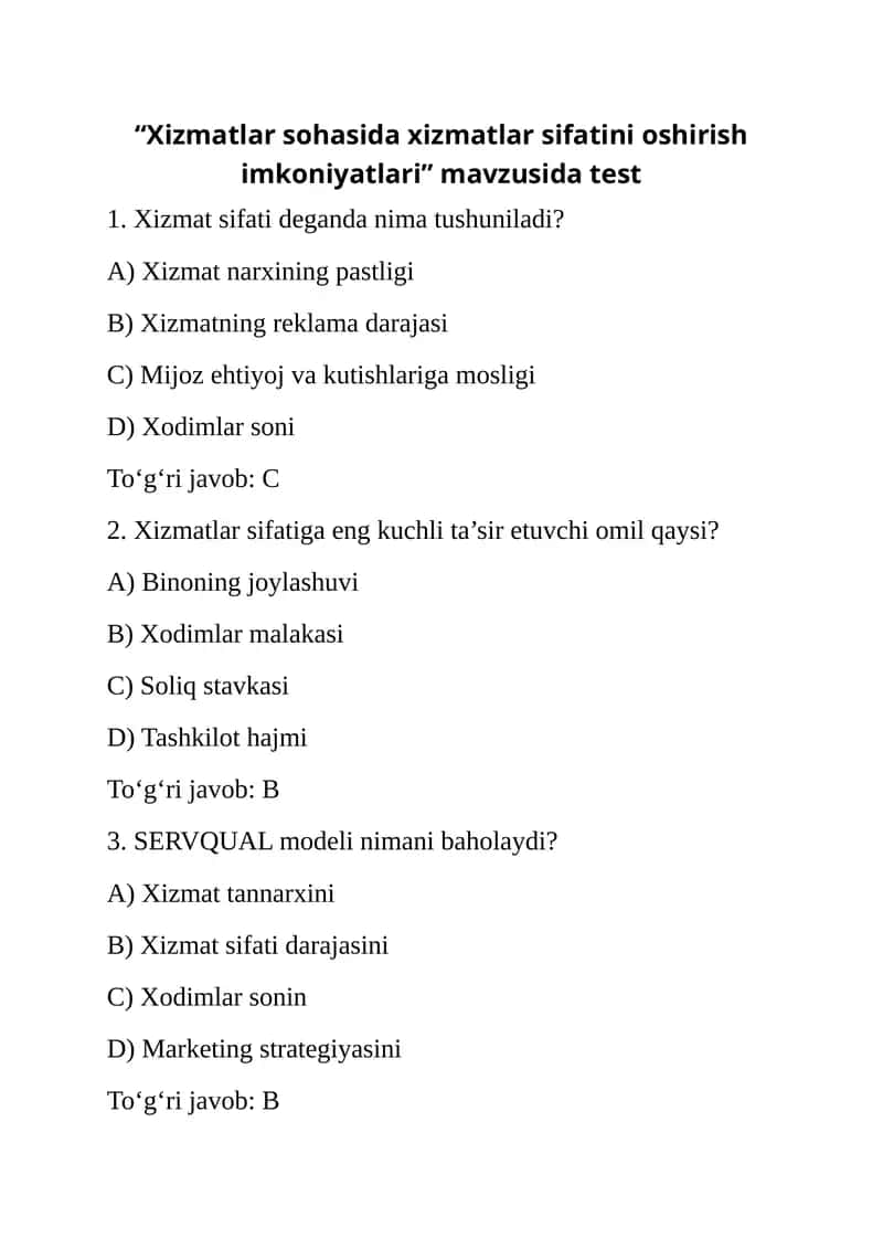 Xizmatlar sifatini oshirish imkoniyatlari 1
