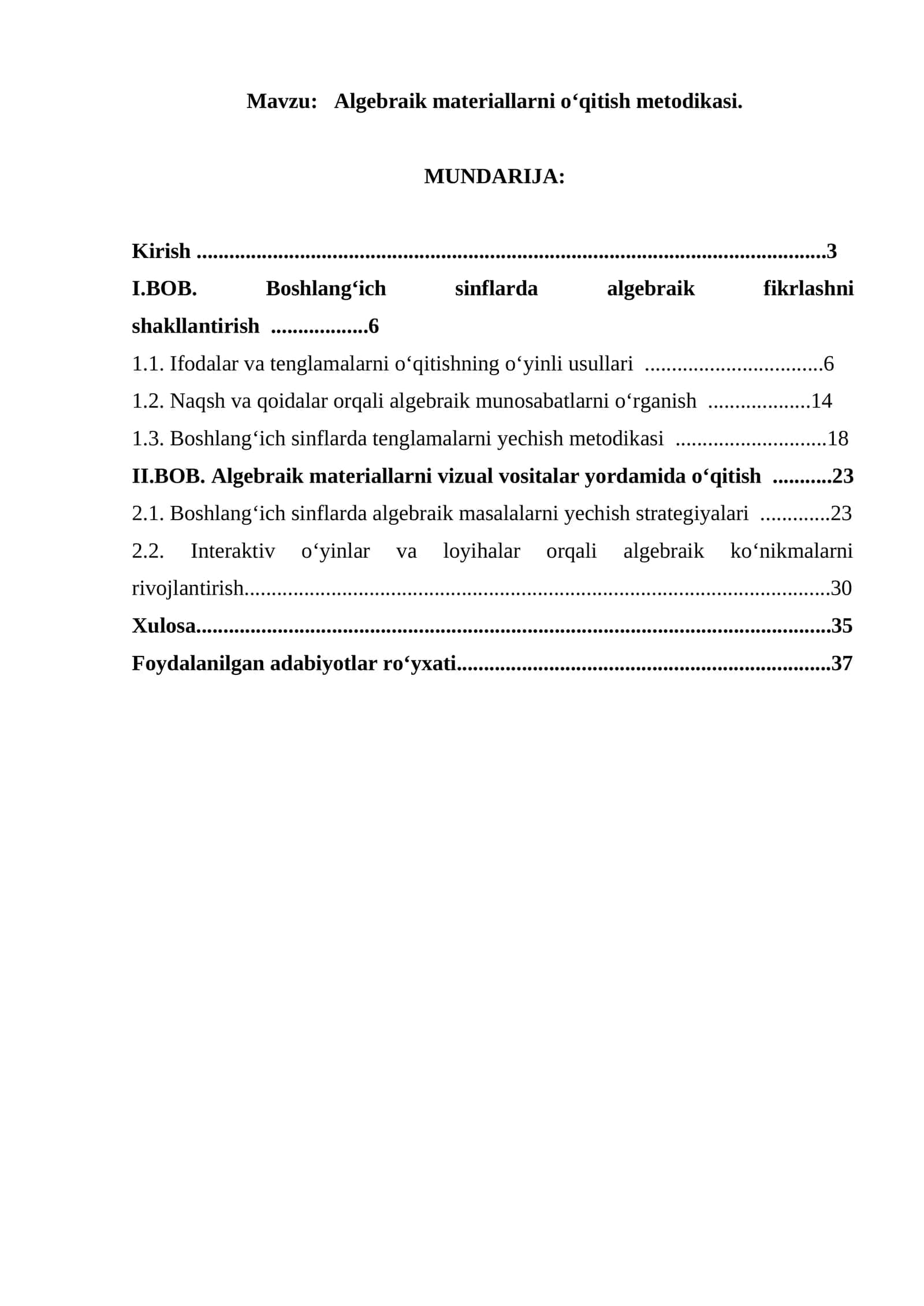 Algebraik materiallarni o‘qitish metodikasi 1
