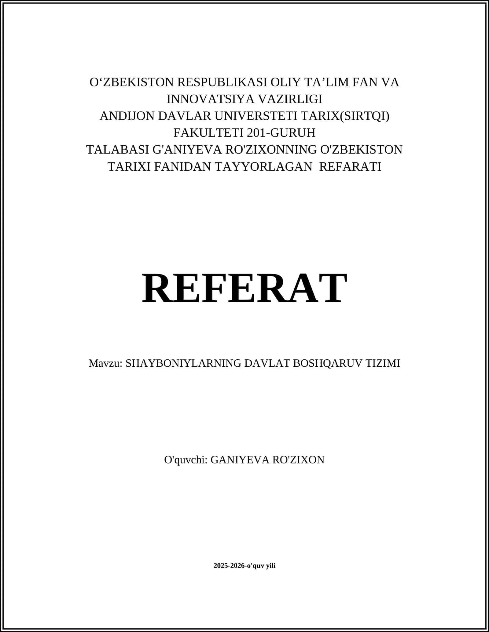SHAYBONIYLARNING DAVLAT BOSHQARUV TIZIMI 1