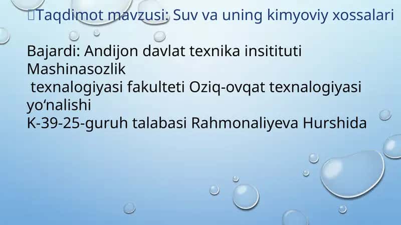 Suvvauning kimyoviy xossalari 1