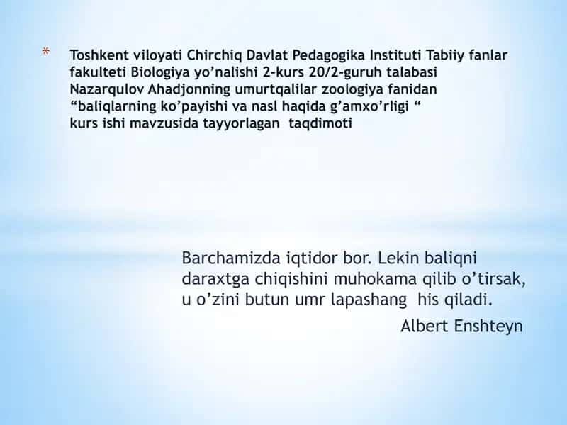 Baliqlar haqida ma'lumotlar 1