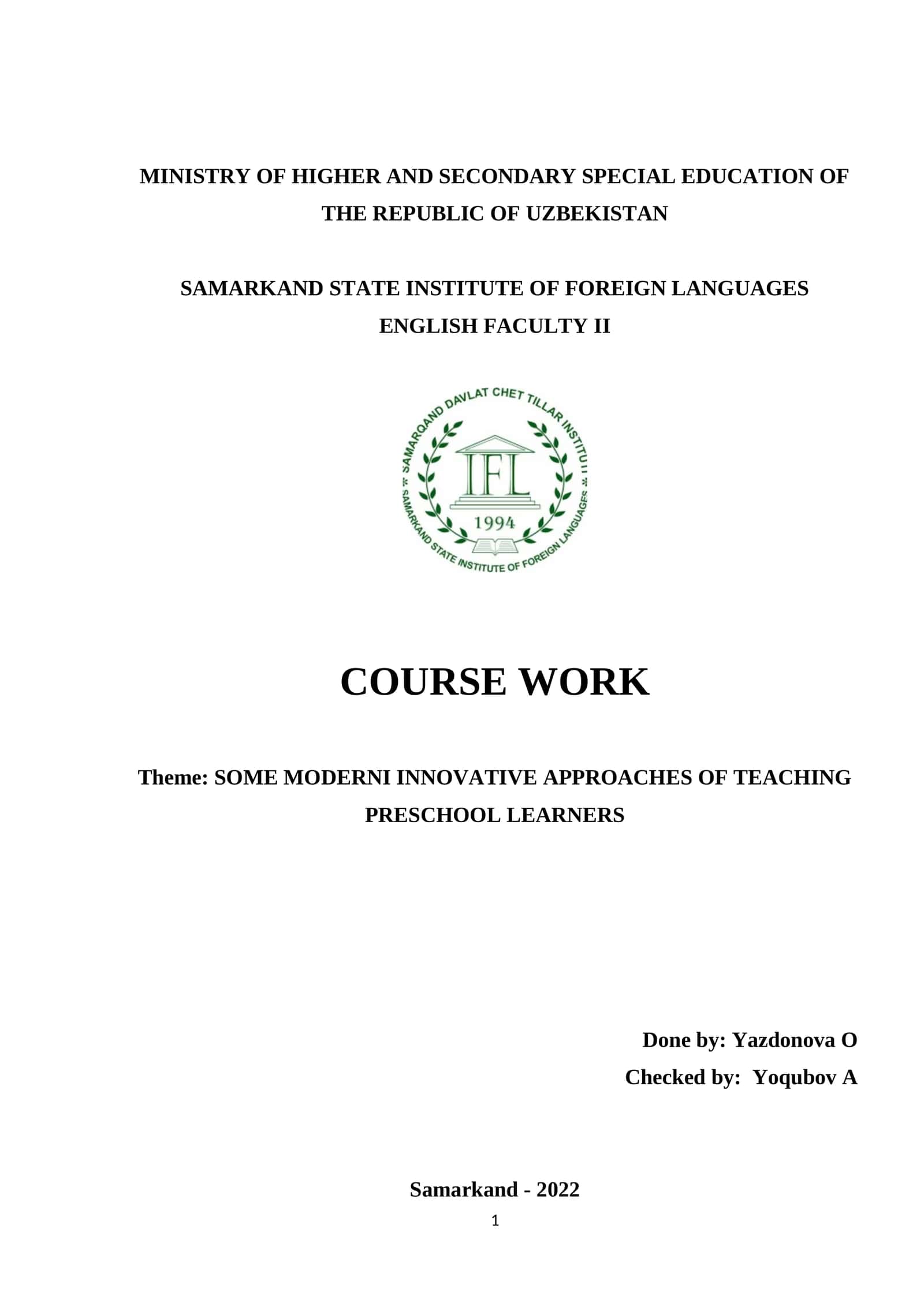 Moderni Innovative Approaches of Teaching Preschool Learners 1