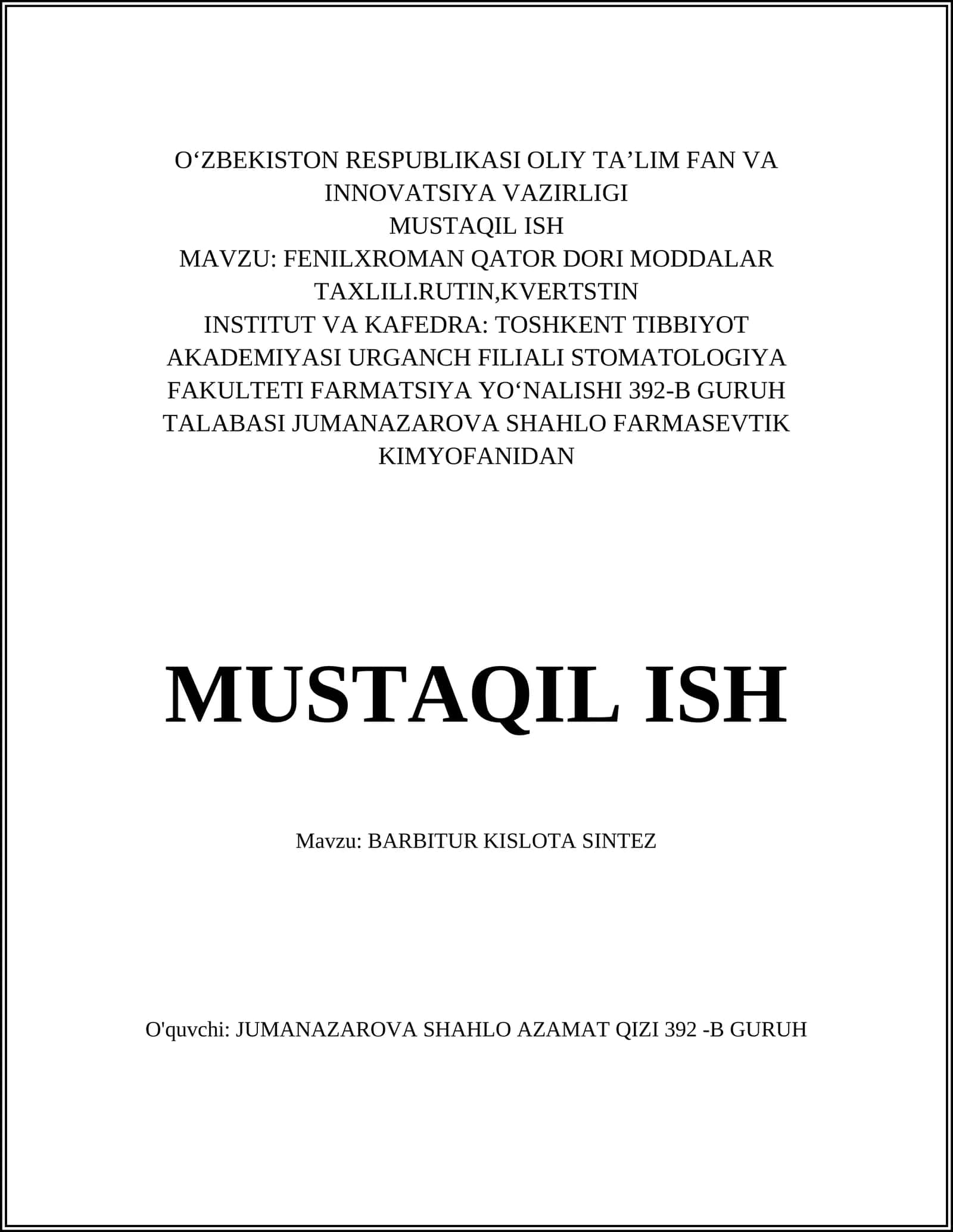 BARBITUR KISLOTA SINTEZ 1
