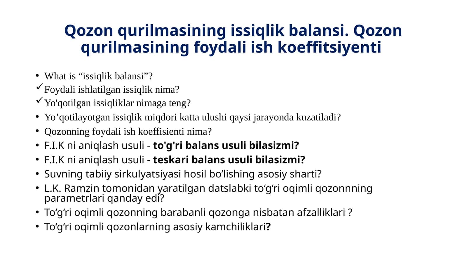 Qozonqurilmasining issiqlik balansi 1