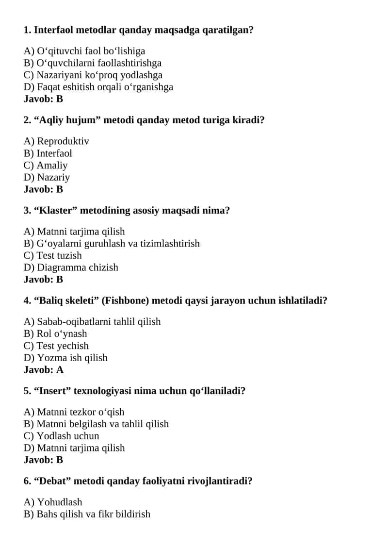 Interfaol metodlar Test 1