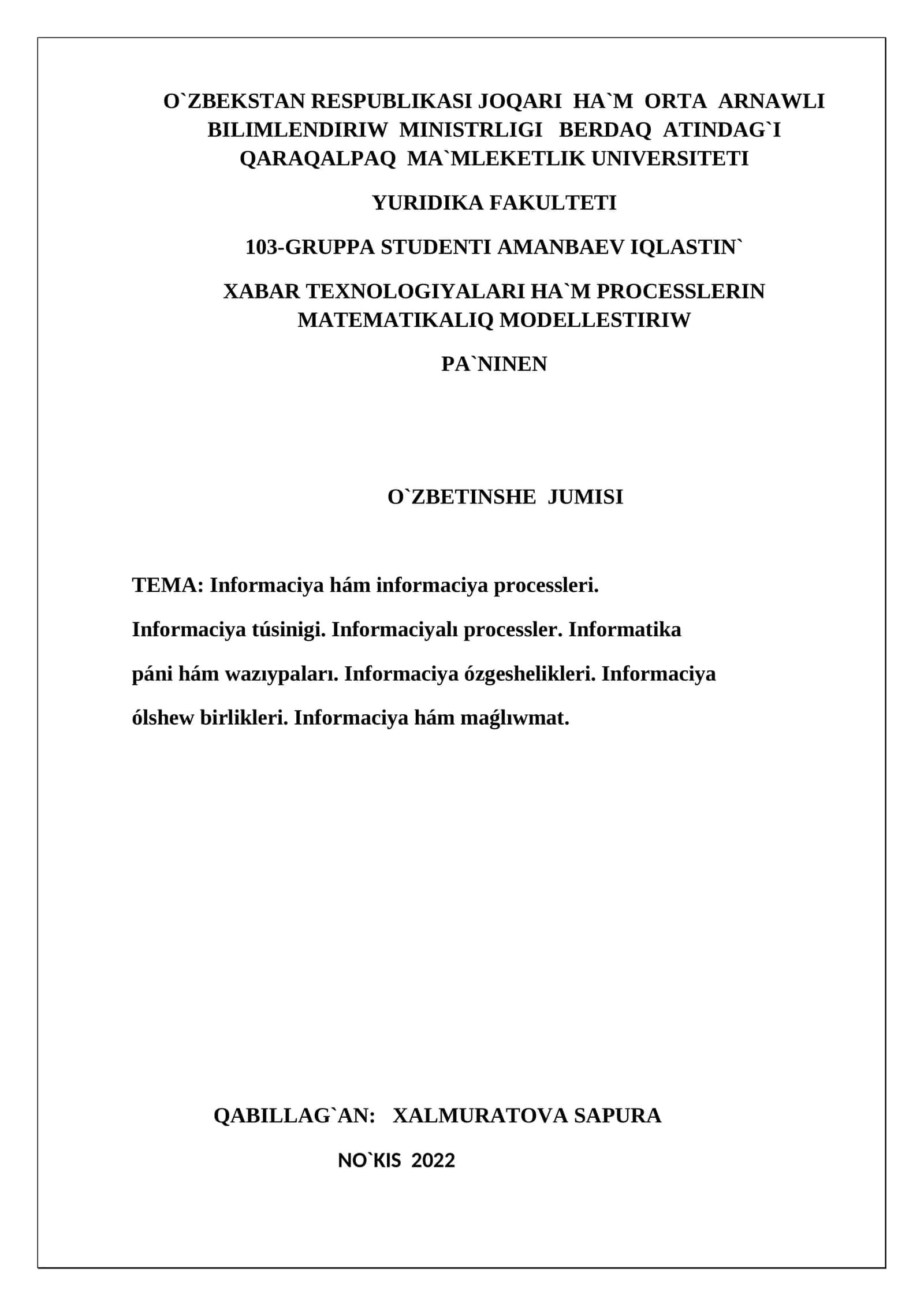 Informaciya hám informaciya processleri 1