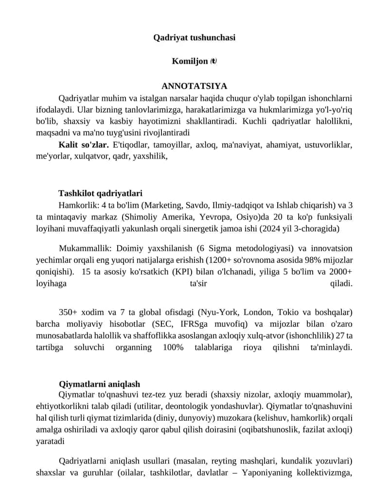 Qadriyat tushunchasi 1