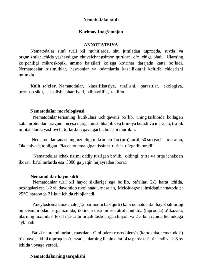 Nematodalar sinfi 1