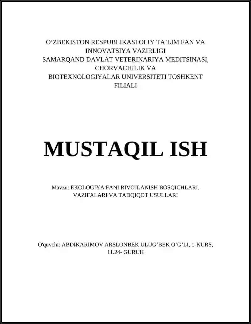 EKOLOGIYA FANI RIVOJLANISH BOSQICHLARI