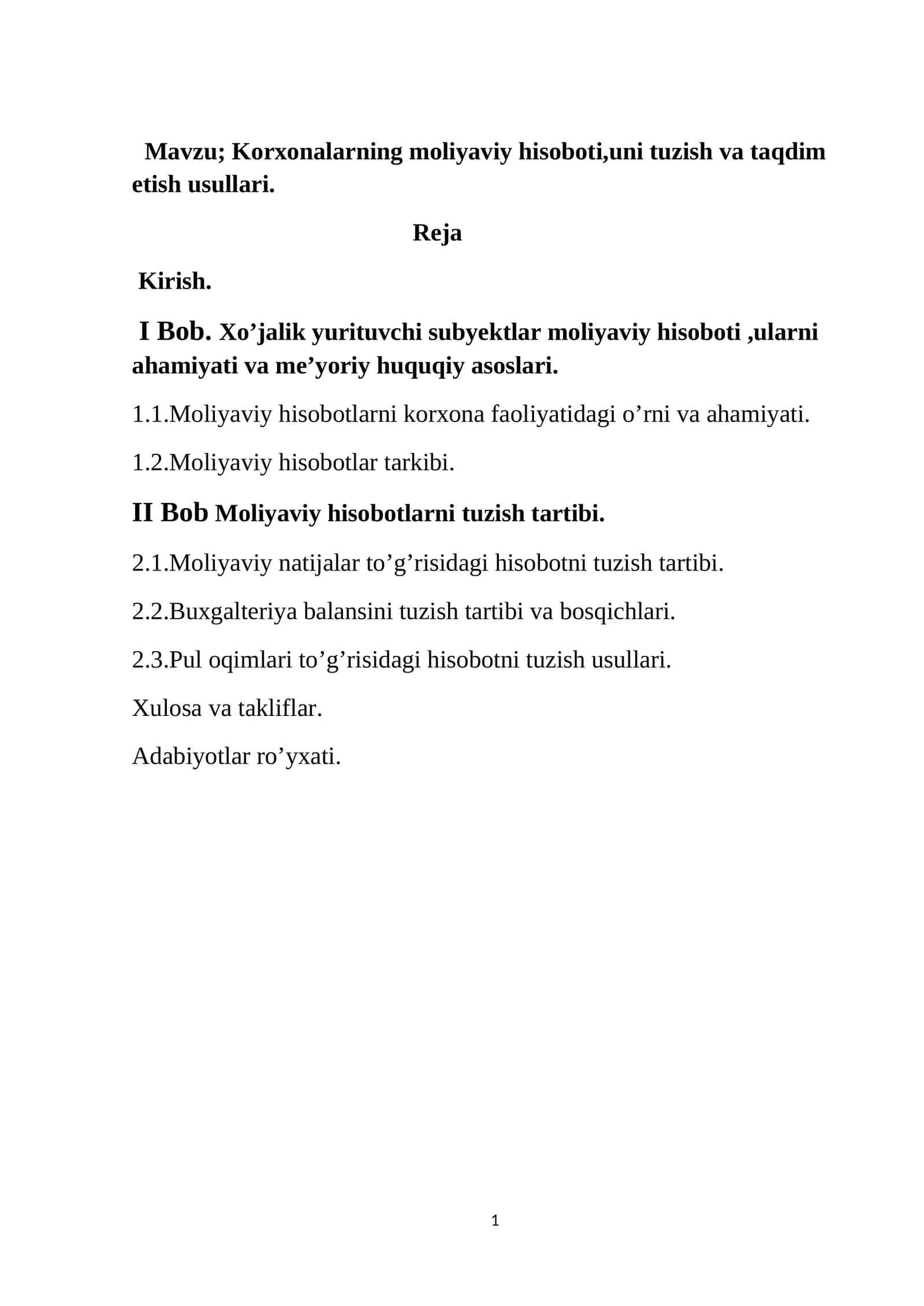 Korxonalarning moliyaviy hisoboti,uni tuzish va taqdim etish usullari 1