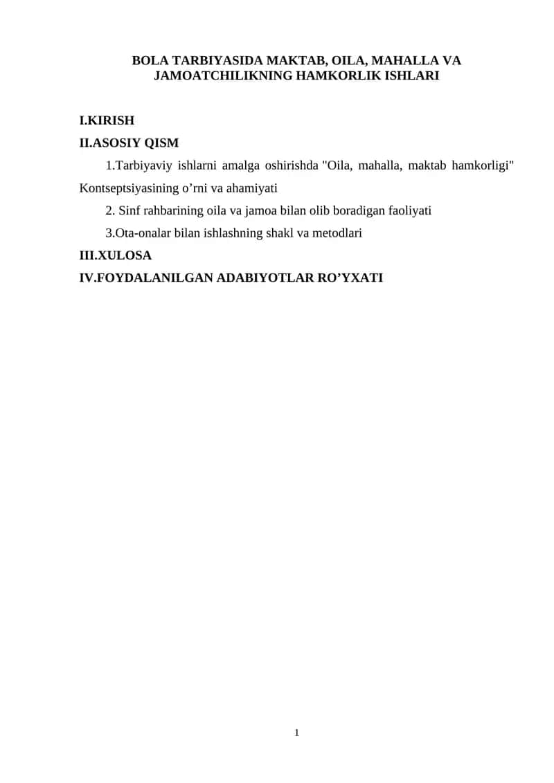 Oila, mahalla, maktab hamkorligi 1