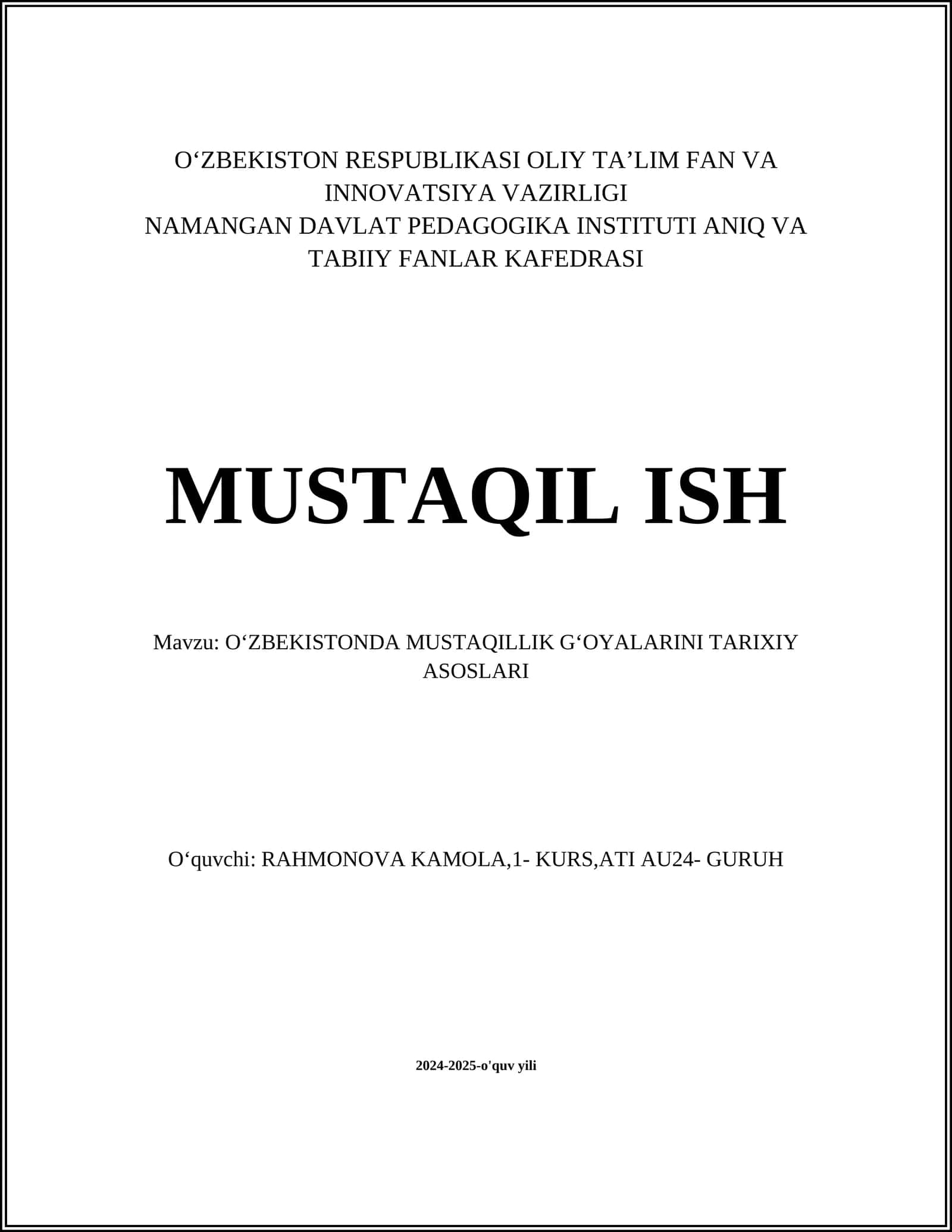 O‘zbekistonda Mustaqillik G‘oyalarini Tarixiy Asoslari 1