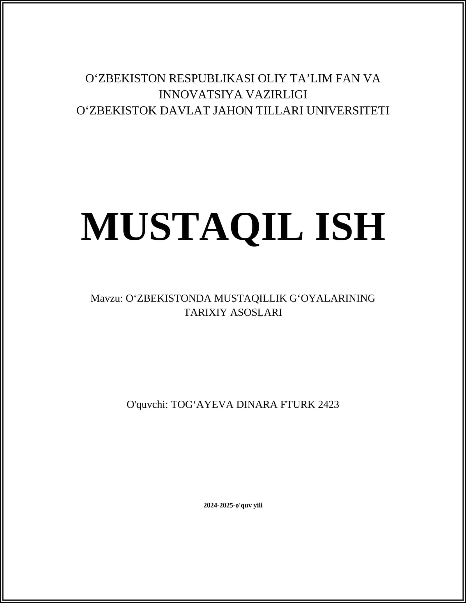 OʻZBEKISTONDA MUSTAQILLIK GʻOYALARINING TARIXIY ASOSLARI 1