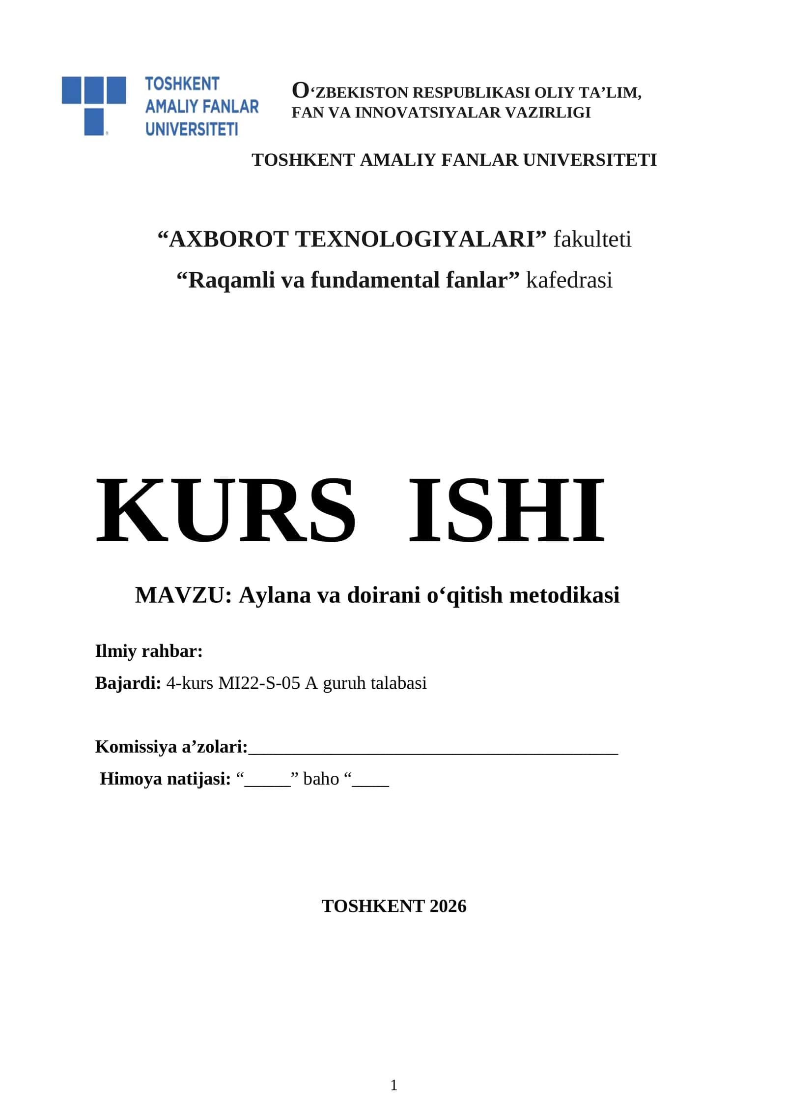 Aylana va doirani oʻqitish metodikasi 1