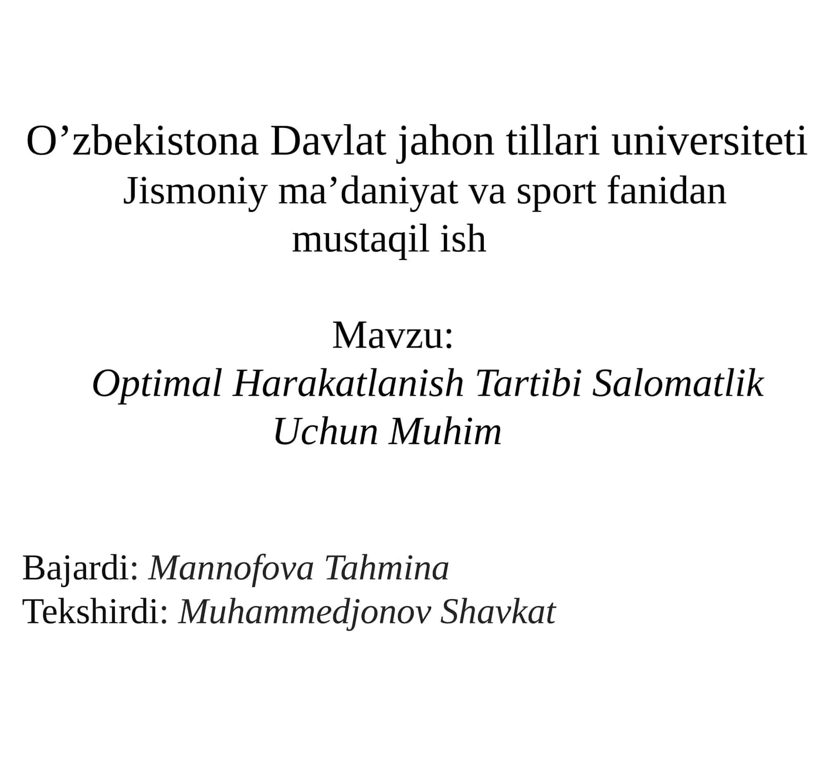 Optimal Harakatlanish Tartibi Salomatlik Uchun 1