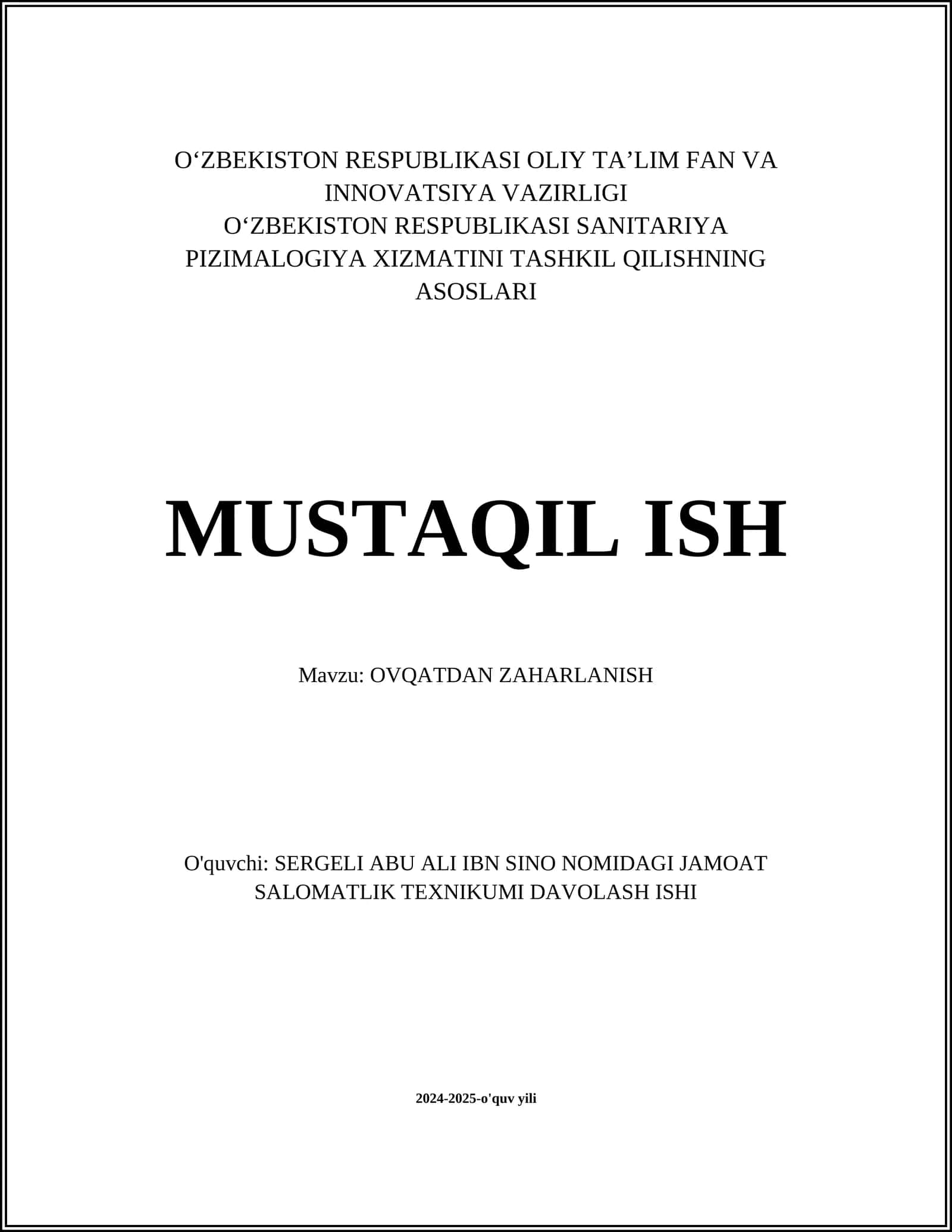 OVQATDAN ZAHARLANISH 1