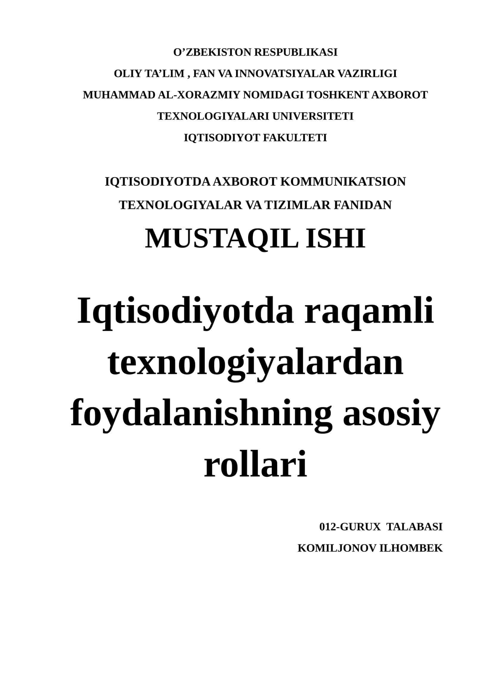 Raqamli iqtisodiyotga kirish 1