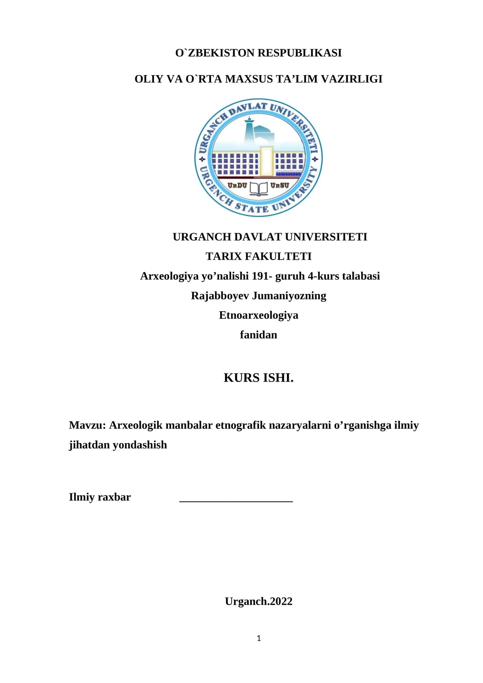 Etnoarxeologiya KURS ISHI 1
