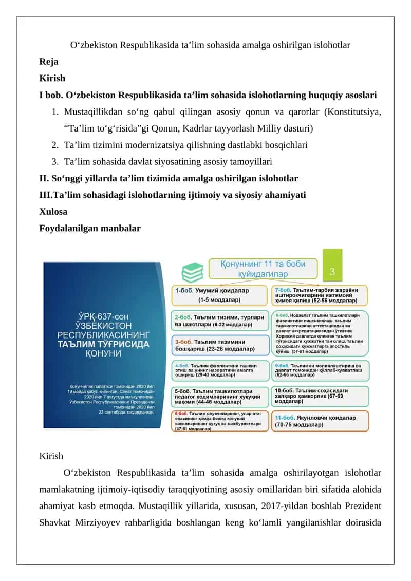 O‘zbekiston Respublikasida ta’lim sohasida amalga oshirilgan islohotlar 1