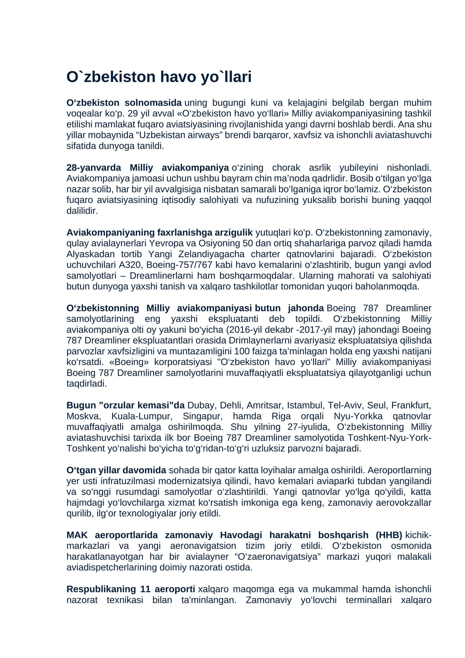 O`zbekiston havo yo`llari 1
