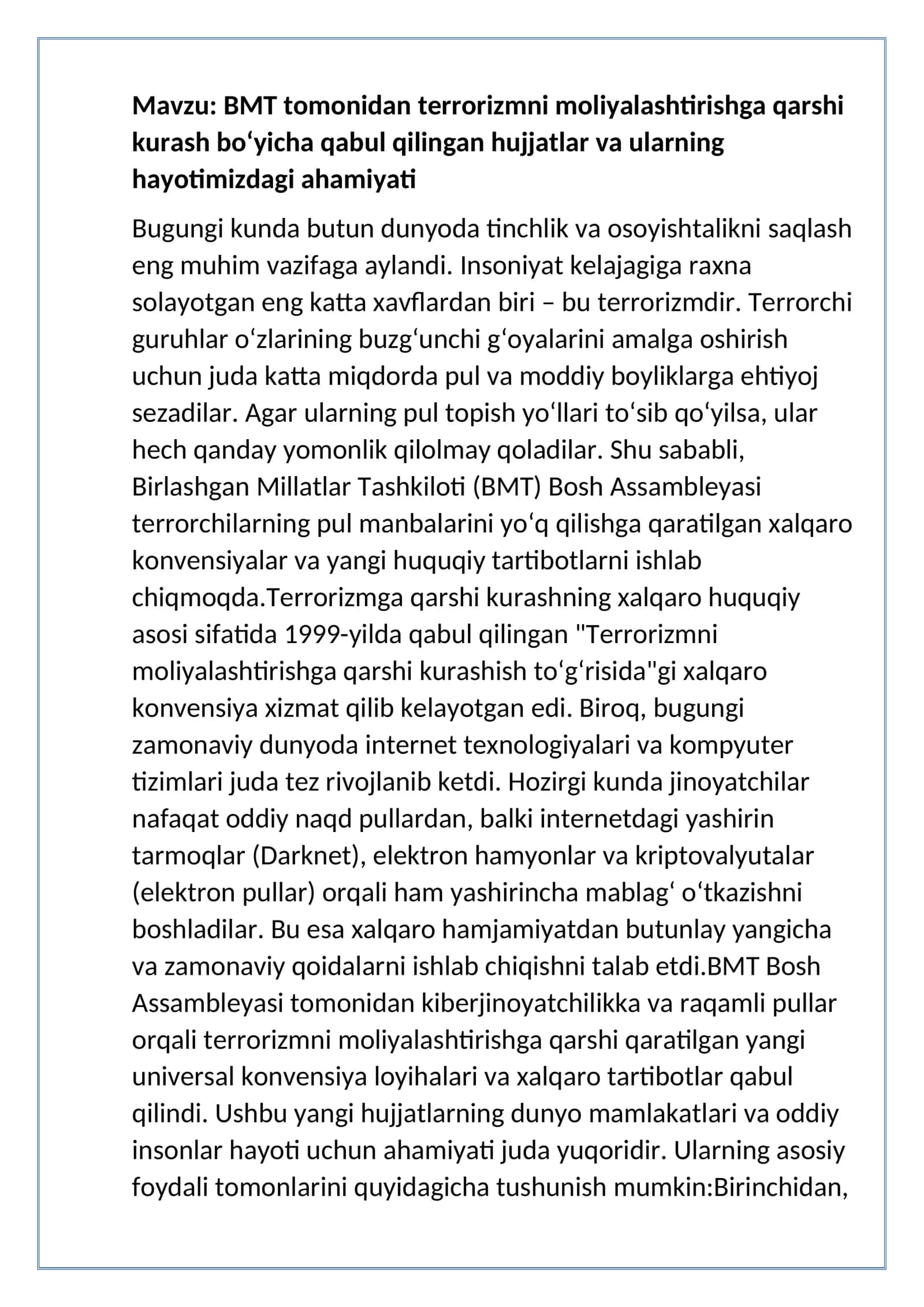 BMT ning terrorga qarshi kurash 1