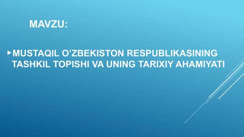 O'BEKISTON RESPUBLIKASI TASHKIL TOPISHI 1