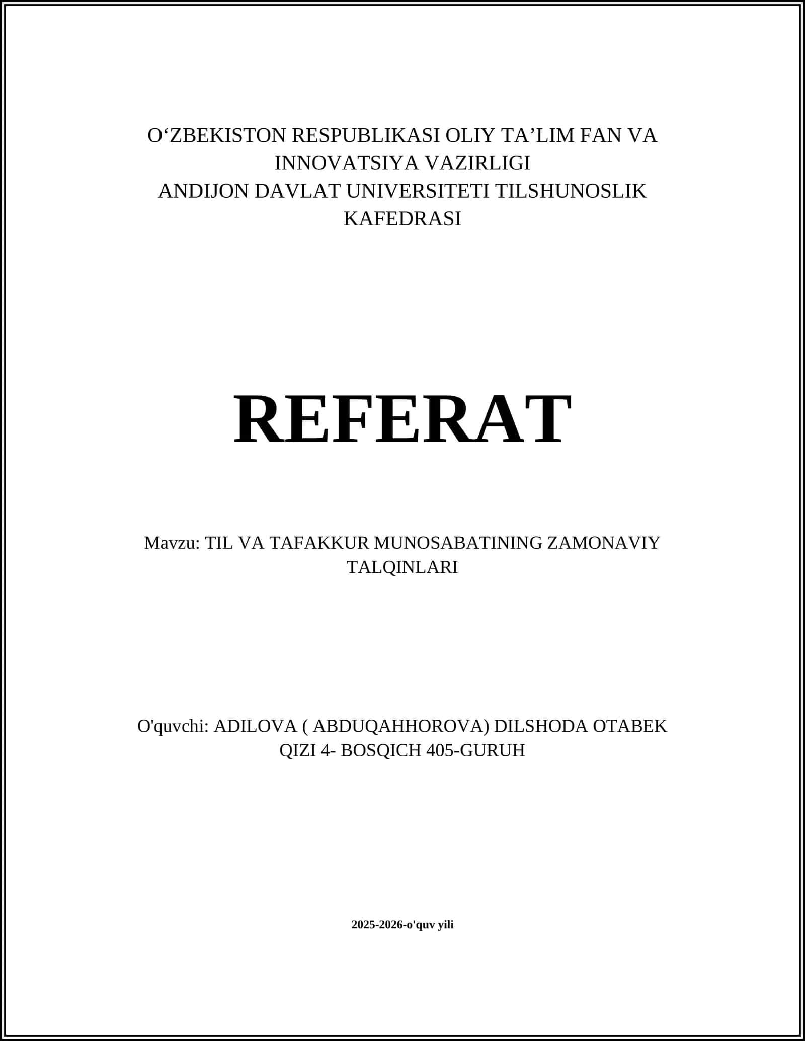 TIL VA TAFAKKUR MUNOSABATINING ZAMONAVIY TALQINLARI 1