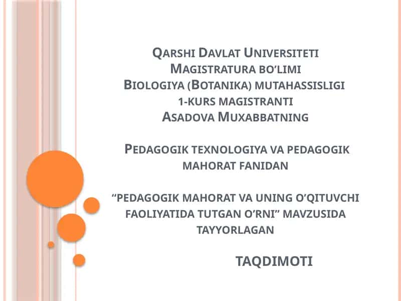 Pedagogik mahorat va uning o'qituvchi faoliyati 1
