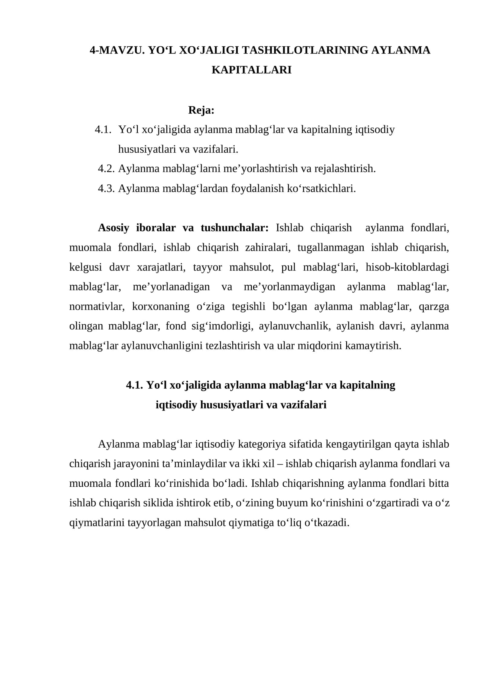 Yo‘l xo‘jaligida aylanma kapitallari 1