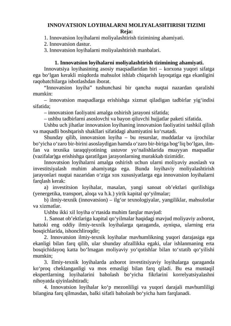 INNOVATSION LOYIHALARNI MOLIYALASHTIRISH TIZIMI 1