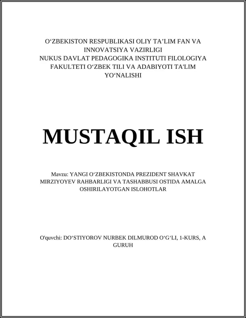 YANGI OʻZBEKISTONDA PREZIDENT SHAVKAT MIRZIYOYEV RAHBARLIGI VA TASHABBUSI OSTIDA AMALGA OSHIRILAYOTGAN ISLOHOTLAR 1